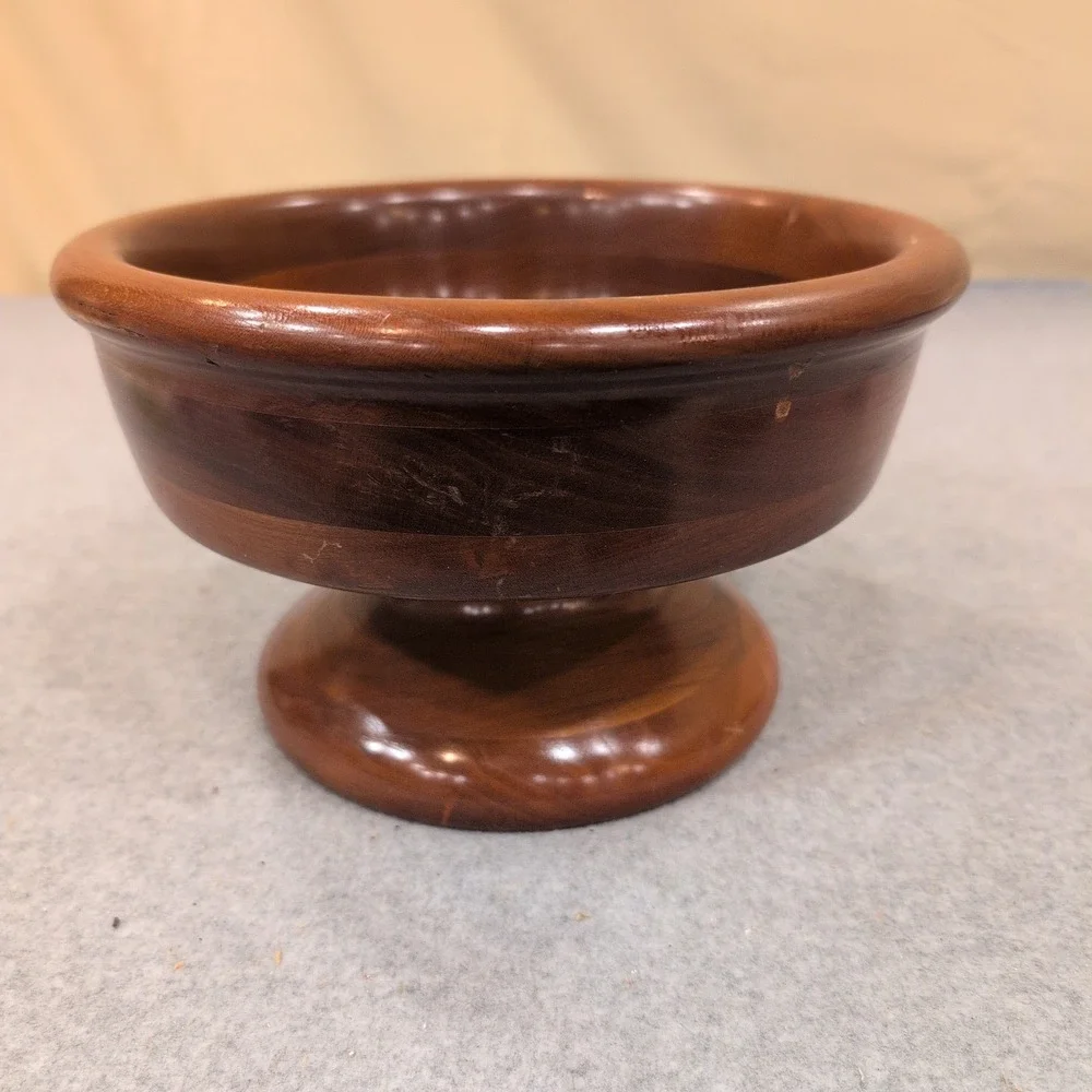 Handcrafted Pedestal Wood Bowl Footed Decorative‎ Centerpiece Dish Brown